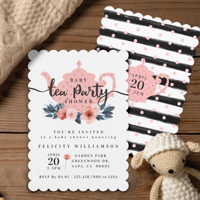 Chic Blommigt Tea Party Baby Shower-inbjudan för f Inbjudningar (Skapare uppladdad)