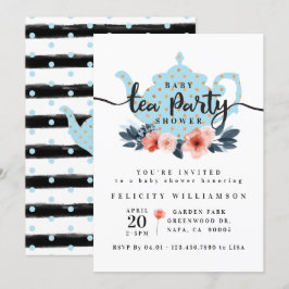 Chic Blommigt Tea Party Boy Shower-inbjudan till b Inbjudningar
