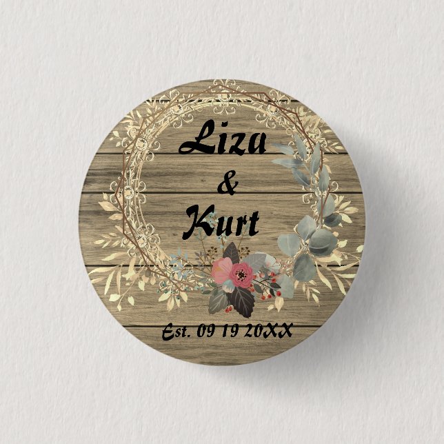 Chic Blommigt Utandning Rustit Bröllop    Knapp (Framsida)