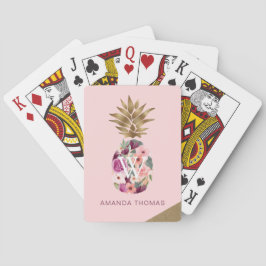 Chic Blommigt Vattenfärg Golden Pineapple Rosa Casinokort