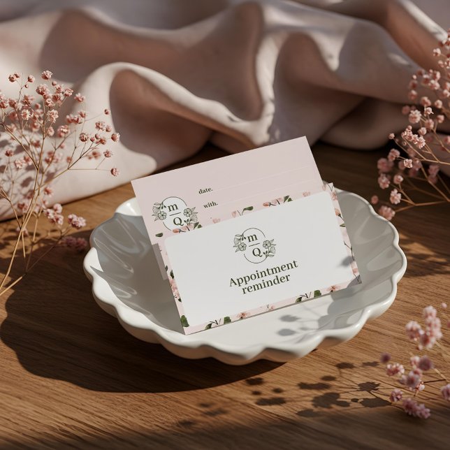 Chic Blommigt Vattenfärgsmonogram Vapensköld Logot Tidsbeställning Kort (Chic Floral Watercolor Monogram Crest Logo Brand Appointment Card)