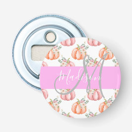 Chic Blommigt Vit Rosa Peach Pumpkin Monogram Namn Flasköppnare