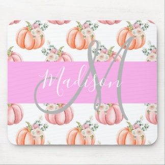 Chic Blommigt Vit Rosa Peach Pumpkin Monogram Namn Musmatta