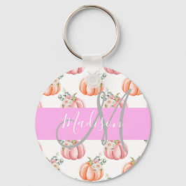 Chic Blommigt Vit Rosa Peach Pumpkin Monogram Namn Nyckelring