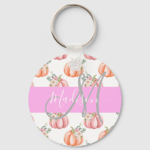Chic Blommigt Vit Rosa Peach Pumpkin Monogram Namn Nyckelring