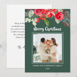 Chic Blommigt Watercolor Poinsettia Photo jul Julkort