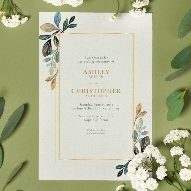 Chic Blommigt Watercolor Sage Allt-i-ett-Bröllop Inbjudningar (Skapare uppladdad)