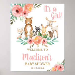 Chic Blommigt Woodland Animals Baby Shower Välkomm Poster