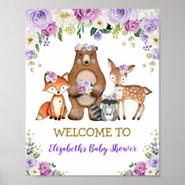 Chic Blommigt Woodland Baby Shower Birthday Välkom Poster