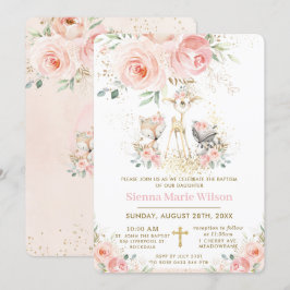Chic  Blommigt Woodland Baptism Christening Inbjudningar