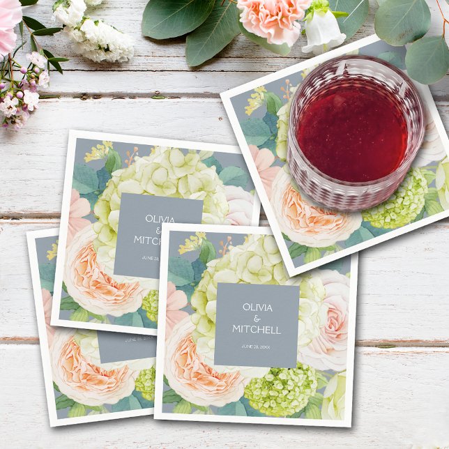 Chic Blommigtar med vattenfärg Dusty Blue Pappersservett (Chic Watercolor Florals Dusty Blue Wedding Napkins)