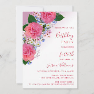 Chic Blommigten Corner Decorative Birthday Inbjudningar