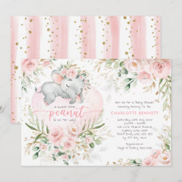 Chic  Blommigten Guld Elephant Girl Baby Shower Inbjudningar