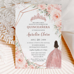 Chic Blommigten Ro Guld Quinceañera Princess Inbjudningar
