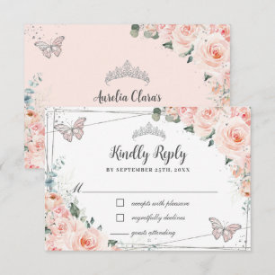 Chic Blommigten Silver QUINCEAÑERA Butterflies OSA Kort