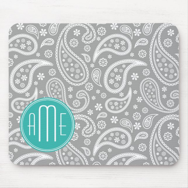 Chic blommigtgråttPaisley mönster & blåttMonogram Musmatta (Framsidan)