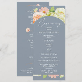 Chic Blommigts Dusty Blue Bröllop Ceremony Program