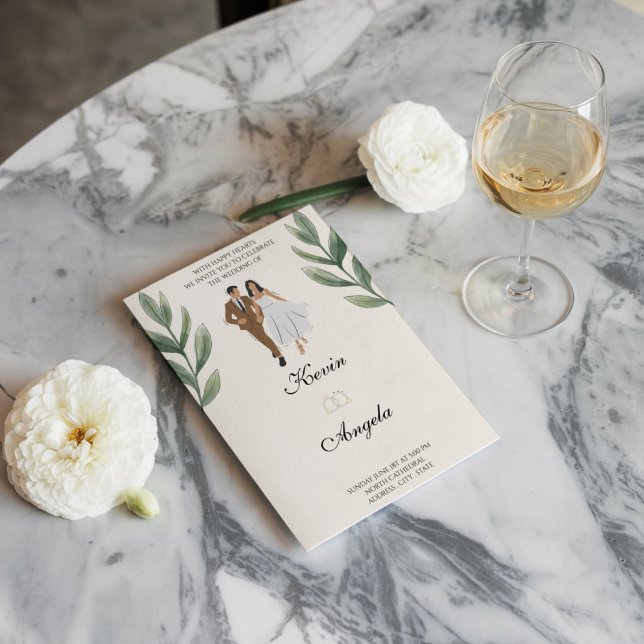 Chic Blommigts Modern minimalistisk bröllopsinbjud Julkort (Skapare uppladdad)