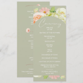Chic Blommigts Sage Grönt Bröllop Ceremony Program
