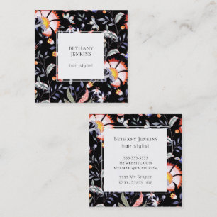Chic Blommönster Black, Affärskort Fyrkantigt Visitkort