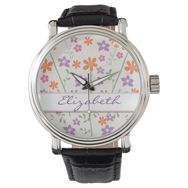 Chic Blommönster Design Monogram Armbandsur (Framsida)
