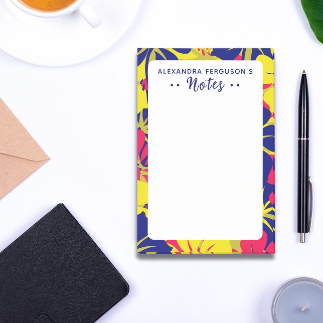 Chic Blommönster för Tropical Lila Rosa Gult  Post-it Block (Skapare uppladdad)