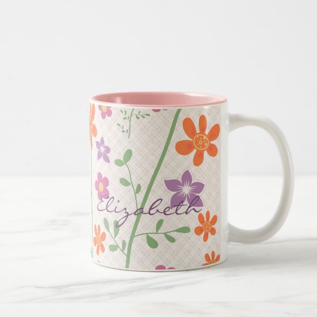 Chic blommönsterdesignMonogram Två-Tonad Mugg (Höger)