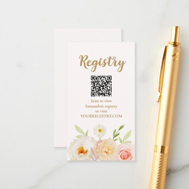 Chic Blommor Bröllopsdoppresentregistrering Tilläggskort (Fram/Back In Situ)