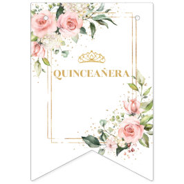 Chic  blommor eukalyptus guld 15:e födelsedagen vimplar