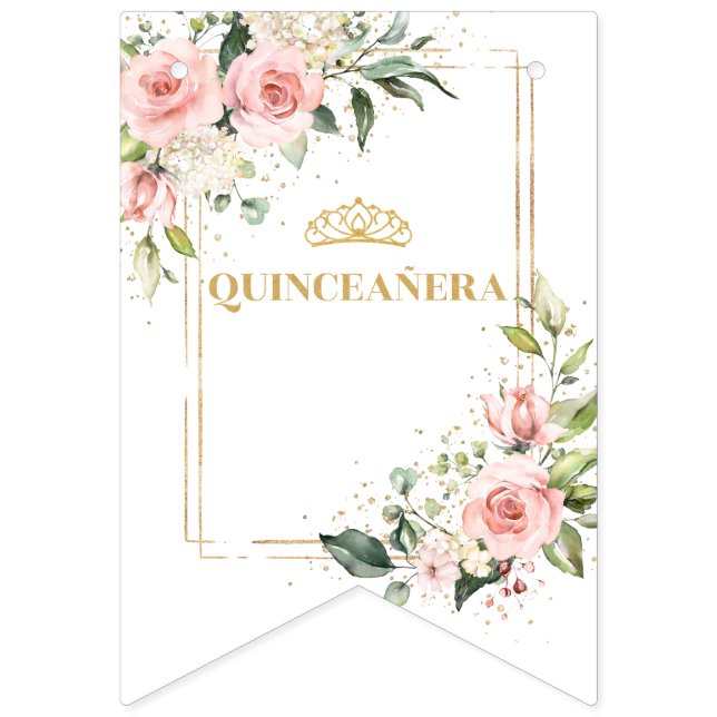 Chic  blommor eukalyptus guld 15:e födelsedagen vimplar (Sjätte flaggan)