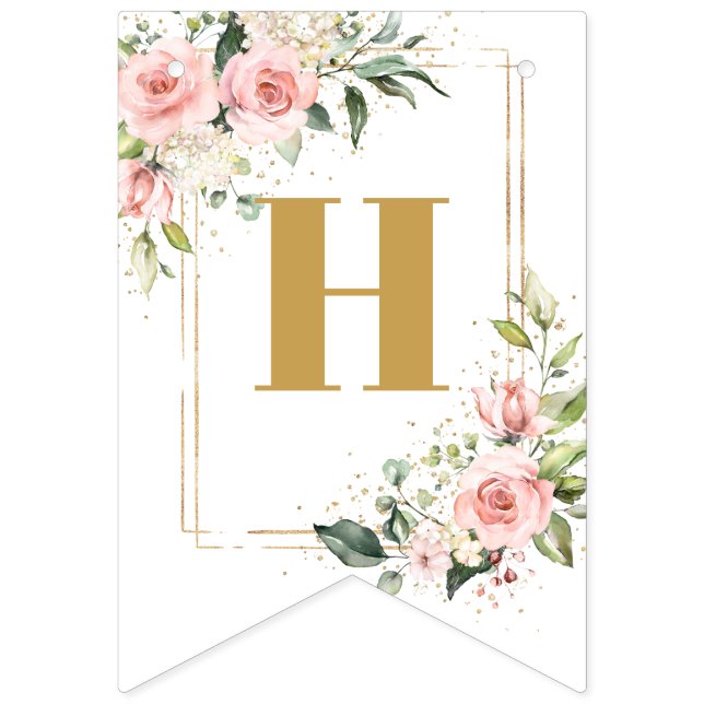 Chic  blommor eukalyptus guld 16:e födelsedagen vimplar (Första flaggan)