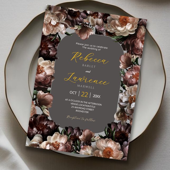 Chic blommor grått bröllopsinbjudan inbjudningar (Skapare uppladdad)