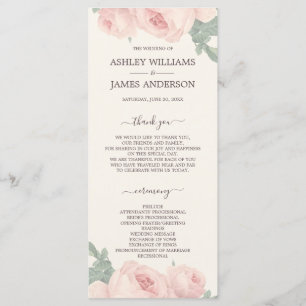 Chic blomster vintage rosa ros offwhite bröllop program