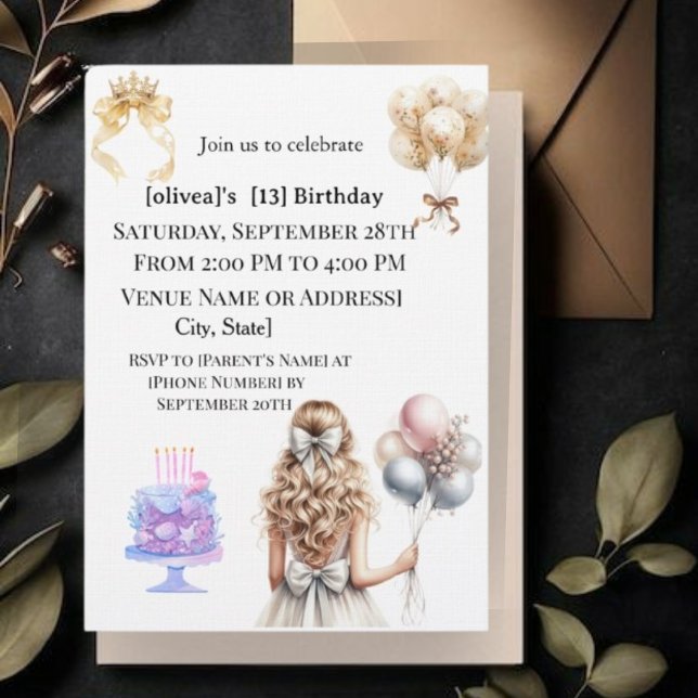 Chic Blonde Girl 13th Birthday Party Invitation Inbjudningar (Skapare uppladdad)