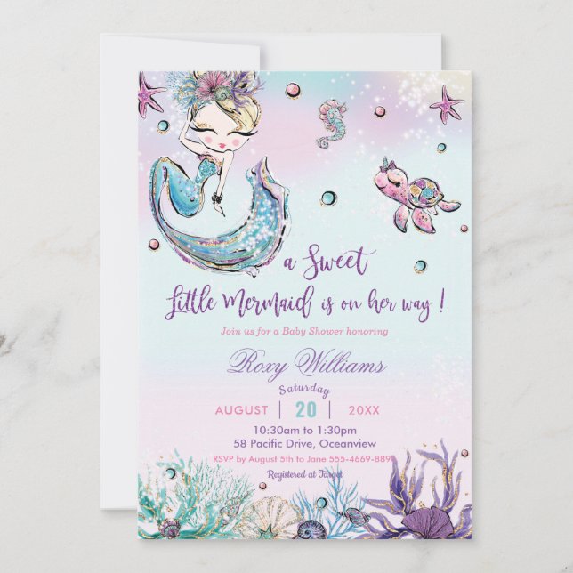 Chic Blonde Sjöjungfru Baby Shower under Sea Girl Inbjudningar (Framsida)