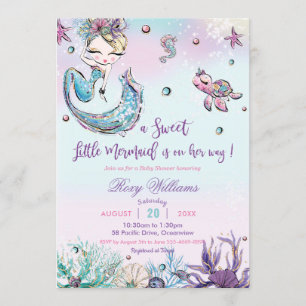 Chic Blonde Sjöjungfru Baby Shower under Sea Girl Inbjudningar