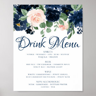 Chic Blooms   Marinblå och rosafärgade Drinkmeny Poster