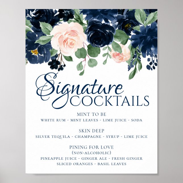Chic Blooms | Marinblå och rosafärgade signaturdry Poster (Framsidan)