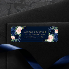 Chic Blooms | Mörk marinblå och rosafärgade adress Returadress Etikett