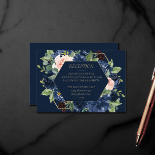 Chic Blooms Mörk marinblå och rosaktig festlig r Tilläggskort