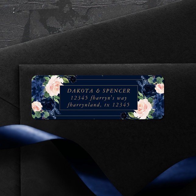 Chic Blooms | Mörk Navyblå och Rosabruksrosa Addre Returadress Etikett (Skapare uppladdad)