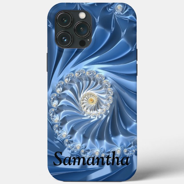 Chic Blue Abstrakt Fractal Art Girly Namn Gift (Baksida)
