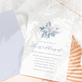 Chic Blue Airy Watercolor Blommigt Photo Inbjudningar