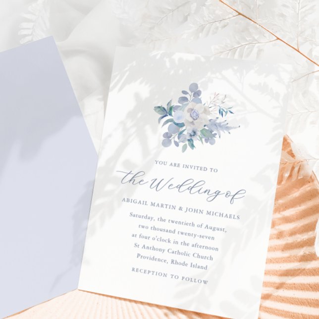 Chic Blue Airy Watercolor Blommigt Photo Inbjudningar (Skapare uppladdad)