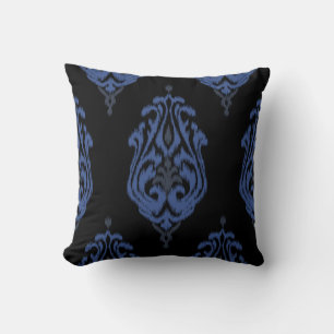 Chic blue and black damask tribal ikat print kudde