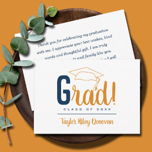 Chic Blue and Light Orange Grad Cap Studenten Anteckningskort