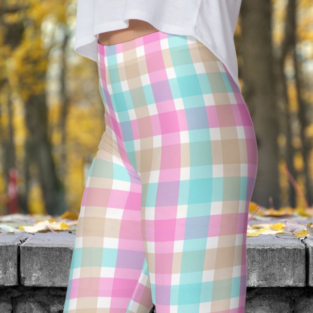 Chic Blue and Rosa Check Mönster Leggings (Chic Blue and Pink Check Pattern Leggings)