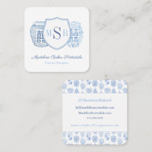 Chic Blue and White Ginger Burk Designer anropar S Fyrkantigt Visitkort