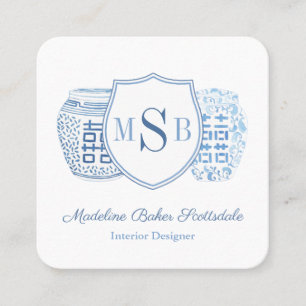 Chic Blue and White Ginger Burk Designer ringer Fyrkantigt Visitkort