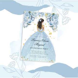 Chic Blue and White Princess Birthday Inbjudningar